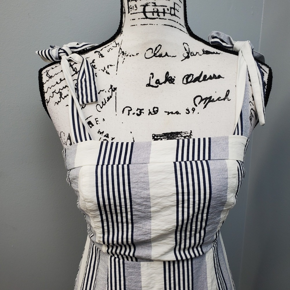 SAGE The Label‎ Mini Dress Women's S Navy White Striped Lined Tie Strap Back Zip - Picture 3 of 10